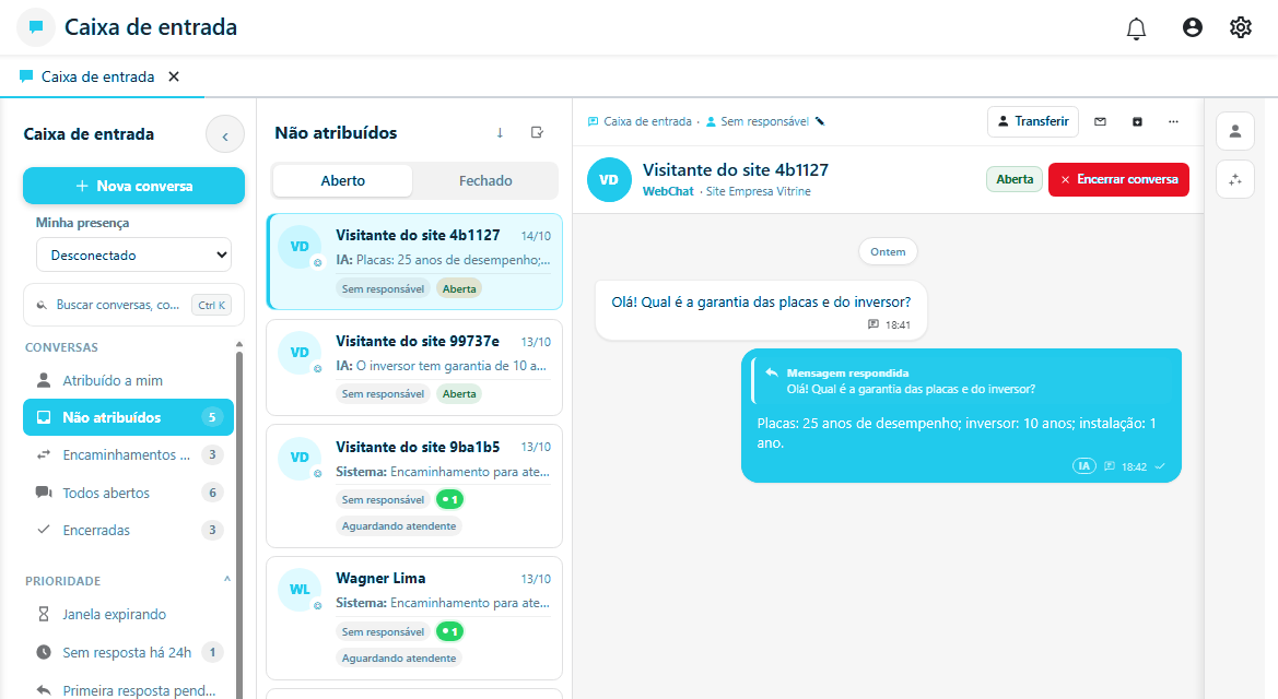 Filtros da caixa de entrada