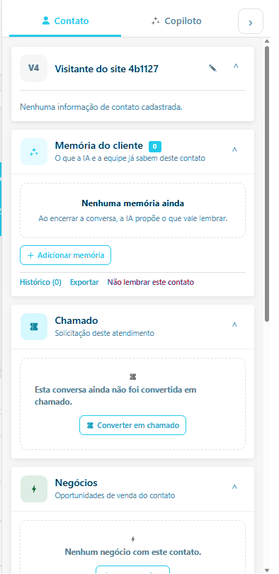 Painel do contato ao lado da conversa