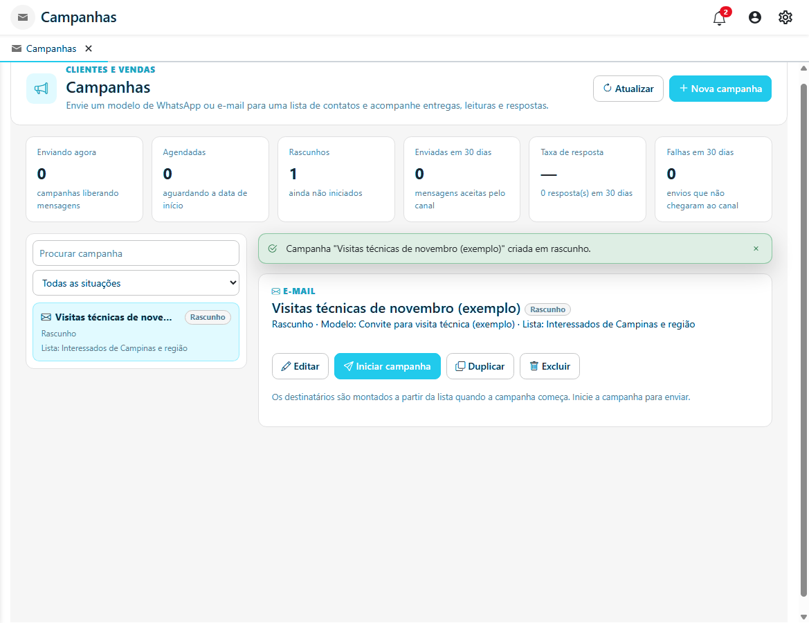 Campanhas no Reconnect