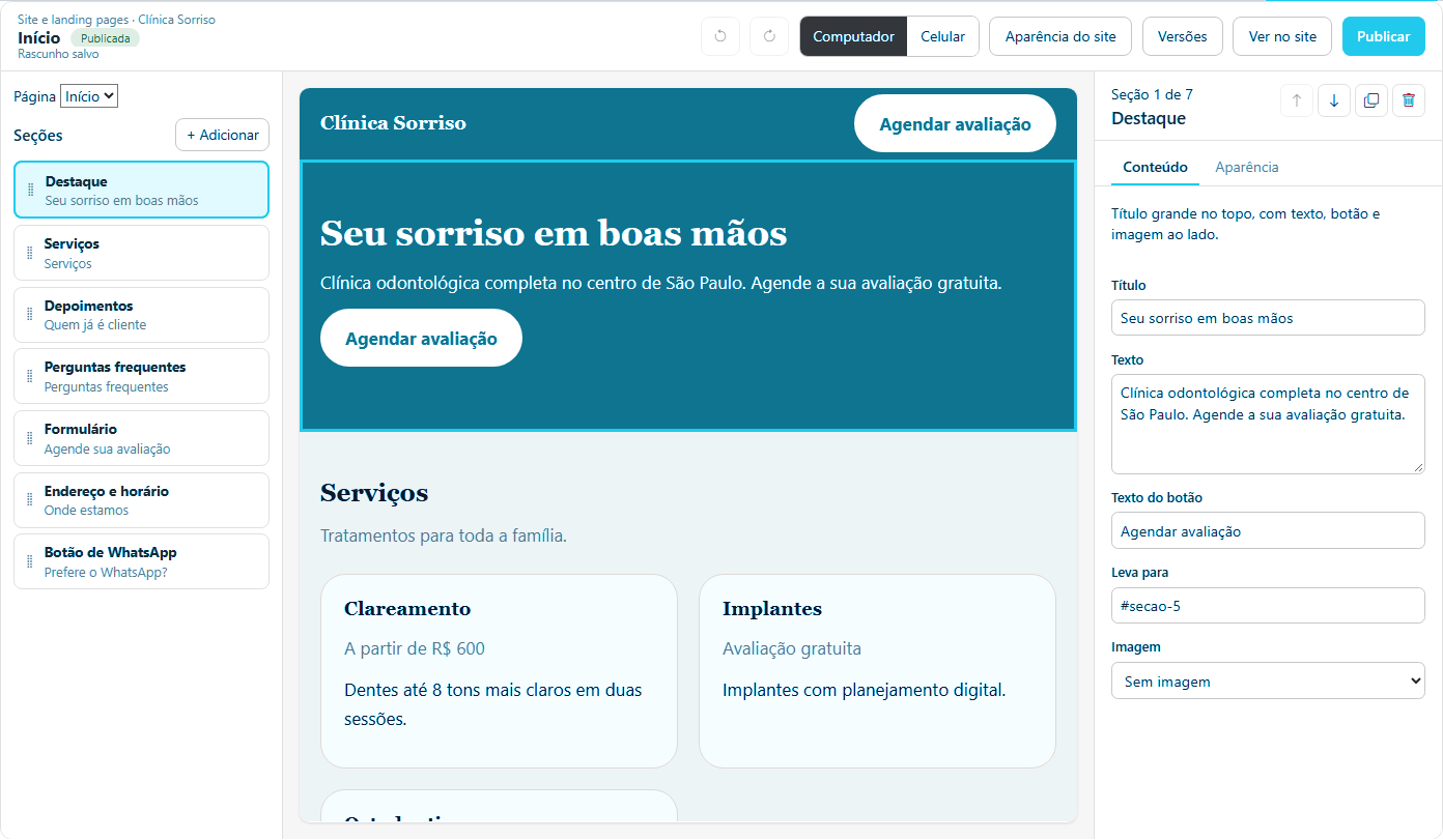 Editor visual do site