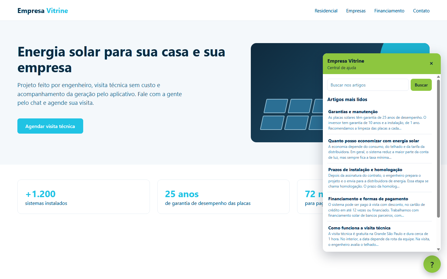 Central de ajuda e WebChat no Reconnect